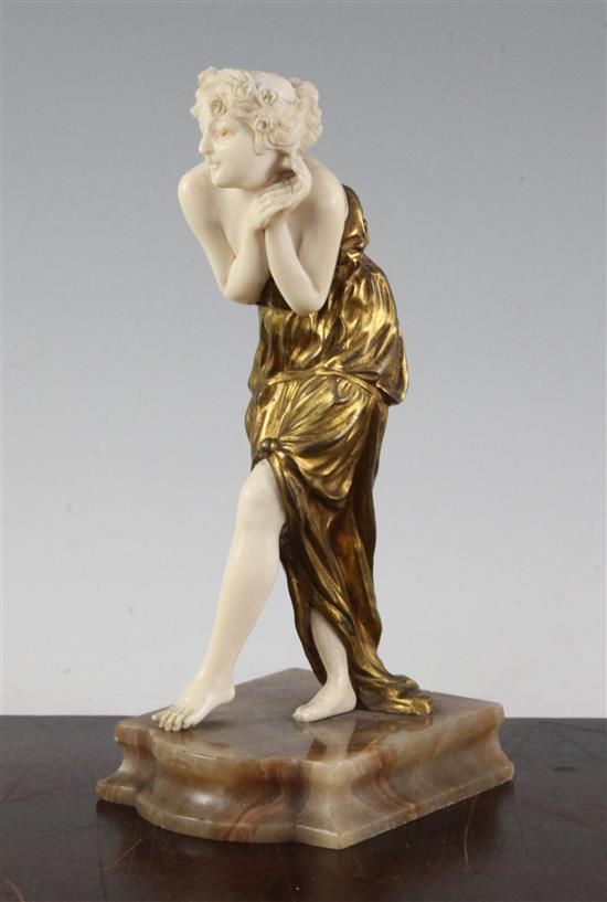 Affortunato Gory (French 1895-1925). An Art Deco gilt bronze and ivory figure Curious, height 7.75in.